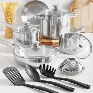 13 piece stainless steel pot and pan set with Utensils